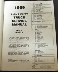 1989 Chevrolet Truck Dealer Service Shop Manual Astro Van M Repair