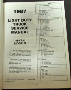 1987 Chevrolet Truck Dealer Service Shop Manual Astro Van M Repair