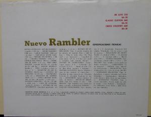 1963 AMC Rambler Deluxe Classic Cross Country Sales Data Sheet SPANISH Text Orig