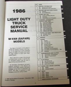 1986 Chevrolet Truck Dealer Service Shop Manual Astro Van Repair