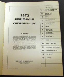 1972 Chevrolet Truck Dealer Service Shop Manual Luv Pickup Repair