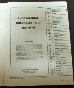 1976 Chevrolet Truck Dealer Service Shop Manual Luv Pickup Repair Series 5