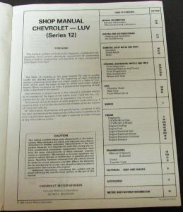 1982 Chevrolet Truck Dealer Service Shop Manual Luv Pickup Repair Series 12