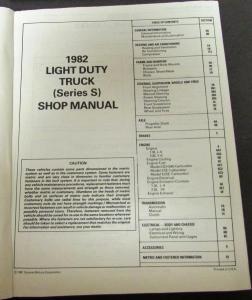 1982 Chevrolet Truck Dealer Service Shop Manual Light Duty S Series S10 Repair