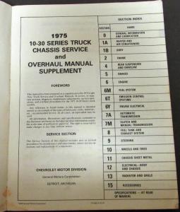 1975 Chevrolet Truck Dealer Service Shop Manual Supplement Light Duty C/K Pickup