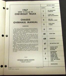 1967 Chevrolet Truck Dealer Service Shop Manual Chassis Overhaul Pickup 10-60