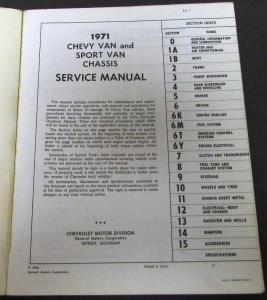1971 Chevrolet Truck Service Shop Chassis Manual Chevy Van Sportvan Repair