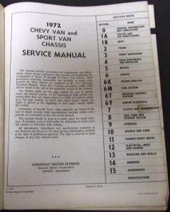 1972 Chevrolet Truck Service Shop Chassis Manual Chevy Van Sportvan Repair