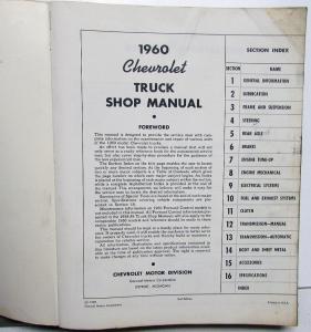 1960 Chevrolet Truck Service Shop Manual Pickup Stake COE Delivery H/D Bus