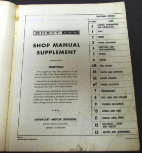 1963 Chevrolet Truck Service Shop Manual Supplement Chevy Van