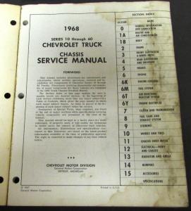 1968 Chevrolet Truck Dealer Service Shop Chassis Manual Pickup 10-60 Repair New