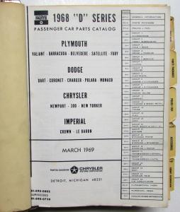 1968 Chrysler Mopar Parts Book Plymouth Dodge Charger Coronet RT GTX Road Runner