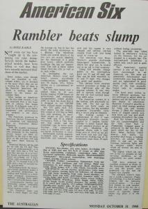 1967 AMC Rambler American 440 Six Sales Data Sheet Australian Market AD