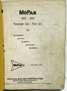 1955 1956 1957 1958 Chrysler Mopar Parts Book Manual Plymouth Dodge Imperial