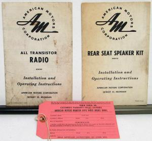 1960 AMC Rear Seat Speaker Kit Installation Operating Instructions Shop Manual