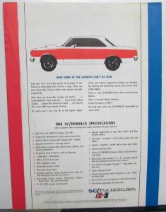 1969 AMC SC Rambler HURST Rogue Hardtop American Motor Sales Brochure Data Sheet