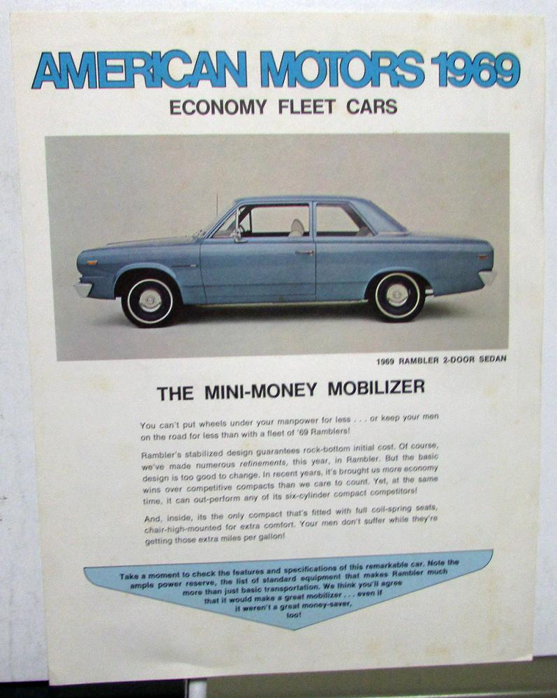 1969 AMC Economy Fleet Cars American Motors Sales Brochure Data Sheet Original