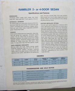 1969 AMC Economy Fleet Cars American Motors Sales Brochure Data Sheet Original