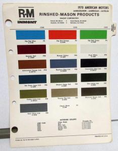 1970 AMC Ambassador American Javelin R-M Inmont Paint Chips Original