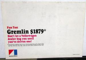 1970 AMC Gremlin Comparison to VW American Motors Sales Brochure Mailer Original