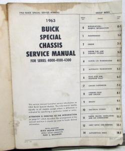 Original 1963 Buick Dealer Chassis Service Shop Manual Skylark Special Deluxe