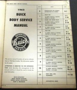 Original 1962 Buick Body Service Shop Manual Le Sabre Invicta Electra Special