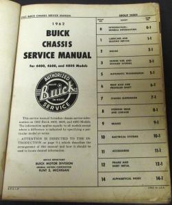 Original 1962 Buick Dealer Chassis Service Shop Manual Le Sabre Invicta Electra
