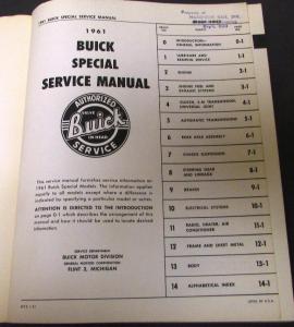 Original 1961 Buick Dealer Service Shop Manual Special 4000 4100 Repair