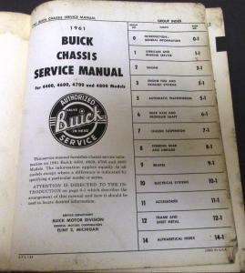 1961 Buick Dealer Chassis Service Shop Manual Le Sabre Invicta Electra Original