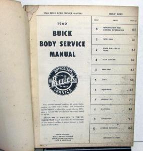 1960 Buick Dealer Body Service Shop Manual Le Sabre Invicta Electra Original