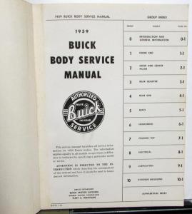 Original 1959 Buick Dealer Body Service Shop Manual Le Sabre Invicta Electra