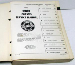 Original 1959 Buick Dealer Chassis Service Shop Manual Le Sabre Invicta Electra