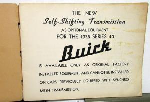 1938 Buick Dealer Service Shop Manual Self-Shifting Transmission Series 40 Orig
