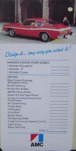 1974 AMC Matador 2-Door Coupe Brougham X Order Sales Card Original