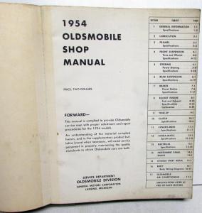 1954 Oldsmobile Dealer Service Shop Manual Repair 88 Super 88 98 Series