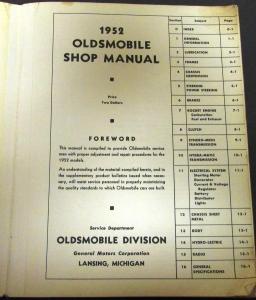 1952 Oldsmobile Dealer Service Shop Manual Repair Deluxe 88 Super 88 98
