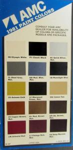 1981 AMC American Motors Color Paint Chips Card Original