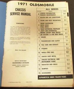 1971 Oldsmobile Cutlass F85 442 88 98 Toronado W30 Service Shop Manual