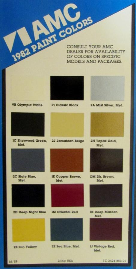 1982 American Motors AMC Paint Chips Card Original