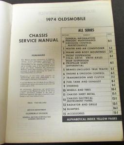 1974 Oldsmobile Service Shop Manual Cutlass Toronado Delta 88 98 Omega