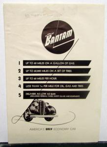 1938 American Bantam 60 Cars & One Fourth Ton Trucks Sales Brochure Folder