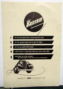 1938 American Bantam 60 Cars & One Fourth Ton Trucks Sales Brochure Folder