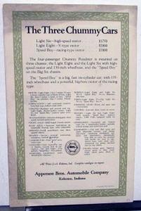 1917 Apperson Chummy Roadster Six & Eight For 4 Passengers Sales Brochure Orig