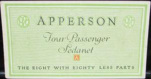 1920 Apperson 4 Passenger Sedanet Car Sales Brochure Leaflet Original