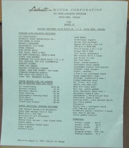 1966 Avanti II Motor Corp FOB Price List ORIGINAL