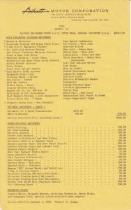1968 Avanti II Motor Corp FOB Price List ORIGINAL