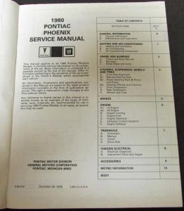 1980 Pontiac Dealer Service Shop Manual Phoenix Repair
