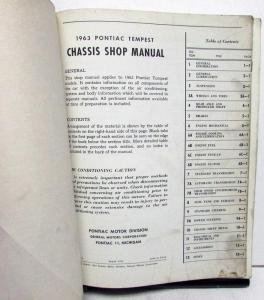 1963 Pontiac Tempest Dealer Chassis Service Shop Manual Le Mans Repair Original
