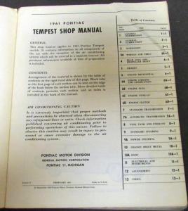1961 Pontiac Tempest Service Shop Manual Chassis & Body Final Edition Repair