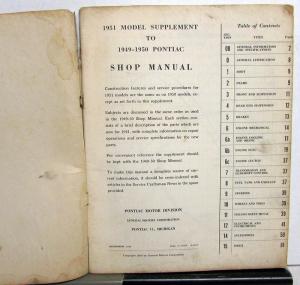 1951 Pontiac Service Shop Manual Supplement Chieftain Silver Streak Full Line